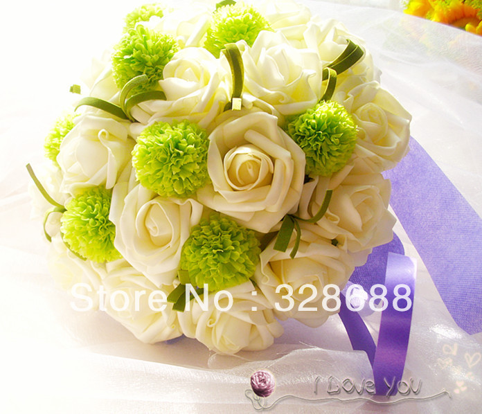 New Bridal Bouquet Tied White Rose Wedding Bouquet With Ribbon Bridal Bouquets With Free Gift 3 Color <<yrrrhfg