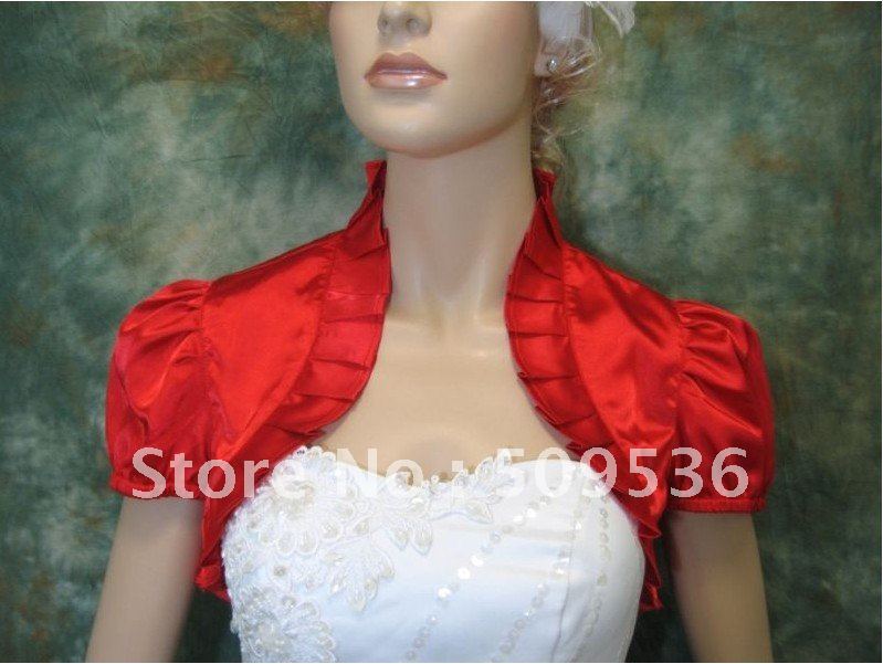 New  Bridal Wraps  Red short sleeve satin bolero jacket shrug Large  Wedding Jackets