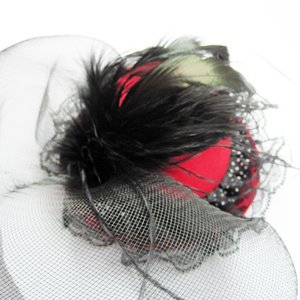NEW burlesque feather face veil Red fascinator mini hat