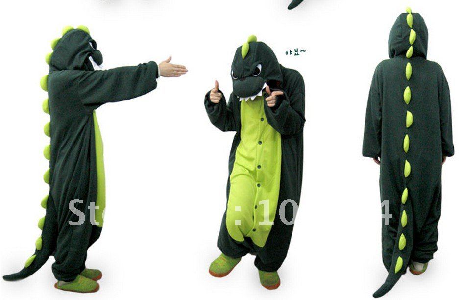 New Cartoon Cosplay Costume Soft Warm Dinosaur Piece Pajamas Christmas party (2 pcs)164#