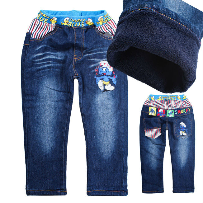 NEW children cartoon Smurfs new 5pcs/lot brand thick warm cashmere kids jeans winter Boys Girls baby jeans children jeans