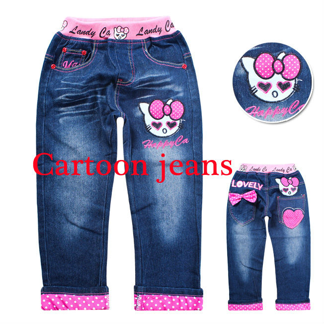 NEW children's jeans(5pcs/1lot)kids pants 100% cotton cartoon clothing girls jeans hello kitty children's clothing free shipping