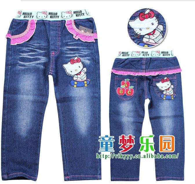 NEW children's jeans(5pcs/1lot)kids pants 100% cotton cartoon clothing girls jeans hello kitty children's clothing free shipping