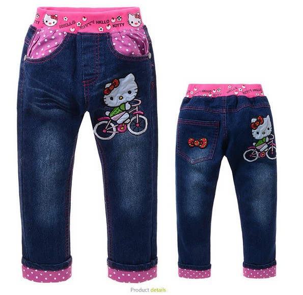 New children's jeans(5pcs/lot)kids pants 100% cotton cartoon clothing girls jeans Hello Kitty trousers free shipping