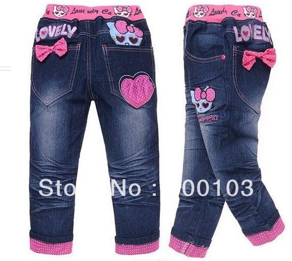 NEW children's jeans(6pcs/1lot)kids pants 100% cotton cartoon clothing girls jeans hello kitty children's clothing