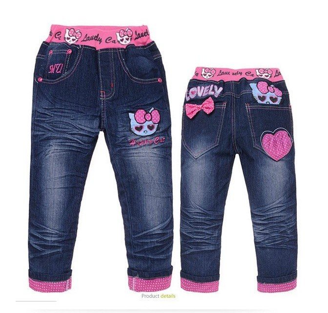 NEW children's jeans(6pcs/1lot)kids pants 100% cotton cartoon clothing girls jeans hello kitty children's clothing free shipping