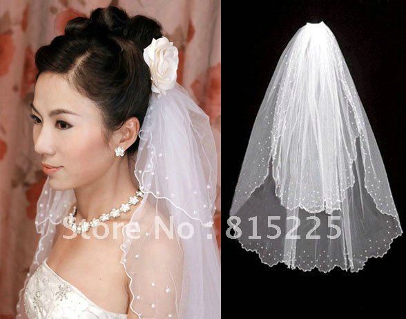 New Coming Classy Wedding Acessories Bridal Veils Two Layer Bead Edge White Tulle Short Length Veil  Trim Good Quality