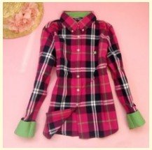 New cotton Korean female Plaid shirts with long sleeves/ Blouses /FreeSipping/ XL Size/ 7-colors
