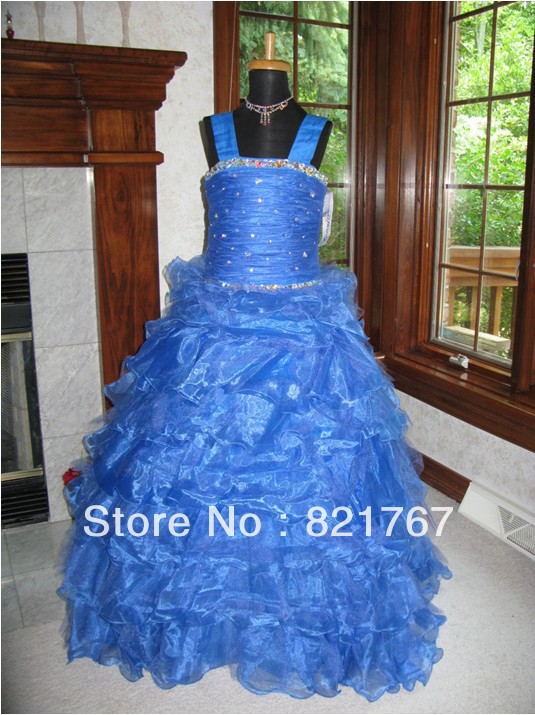 New custom  blue beading perfect female flower girl dress pageant dress