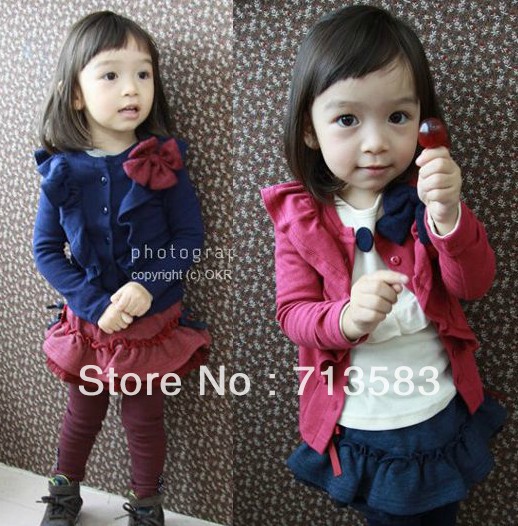 New cute girl Bowknot cardigan long-sleeved coat contracted girl's cardigan coat, Free shipping, (5pcs/lot) ,