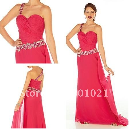 New Design A-line Strapless Chiffon Floor Length Sweetheart One Shoulder Prom Dress