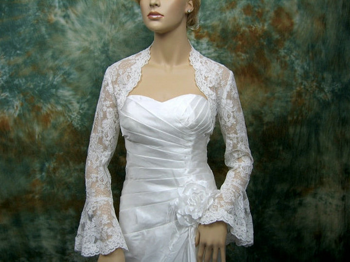 New Design Charming Best Selling 2013 Lace Long Sleeve Wedding Jacket
