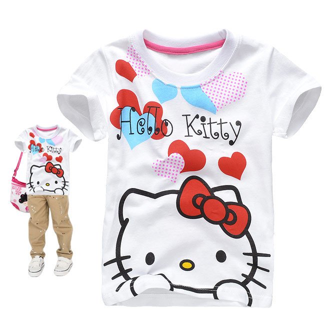 New Design Cheap Kids cute  t-shirts girls t-shirt with printed hello kitty 6pics/lot hk2248