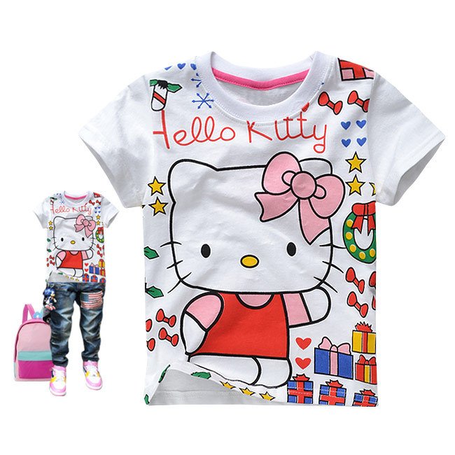 New Design Cheap Kids cute  t-shirts girls t-shirt with printed hello kitty 6pics/lot hk2249