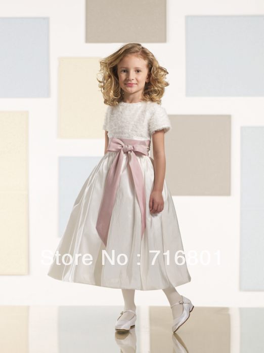 New Design Elegant Short Sleeve Pretty Flower Girl Dresses ONID417S
