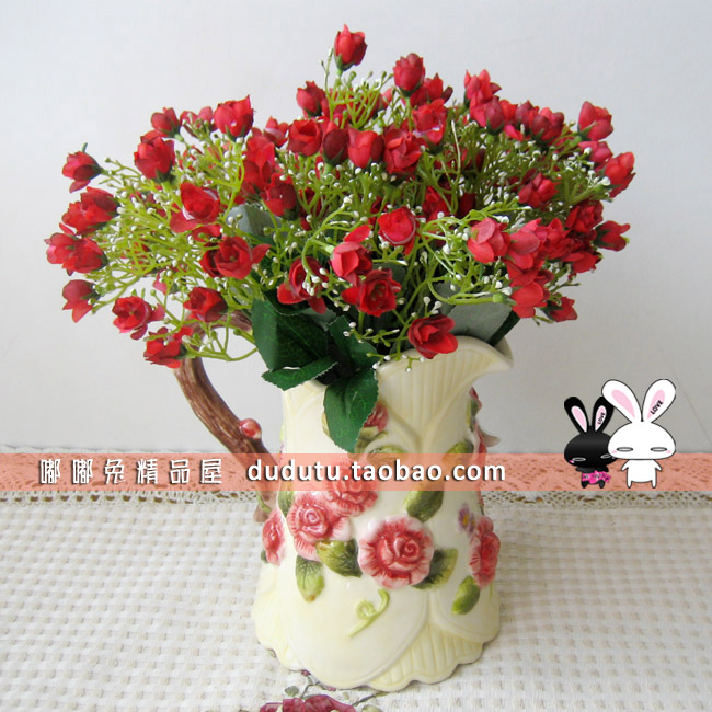 new design Exquisite Amazing Pearl red silk flower vase bountyless artificial flower home accessories