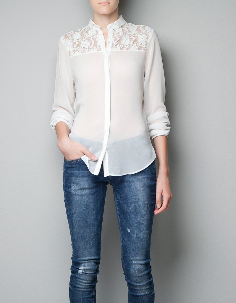 ( New Design For 2013 Spring Blouse) White With Lace Flower In Back And Shoulder Fashion Blouse