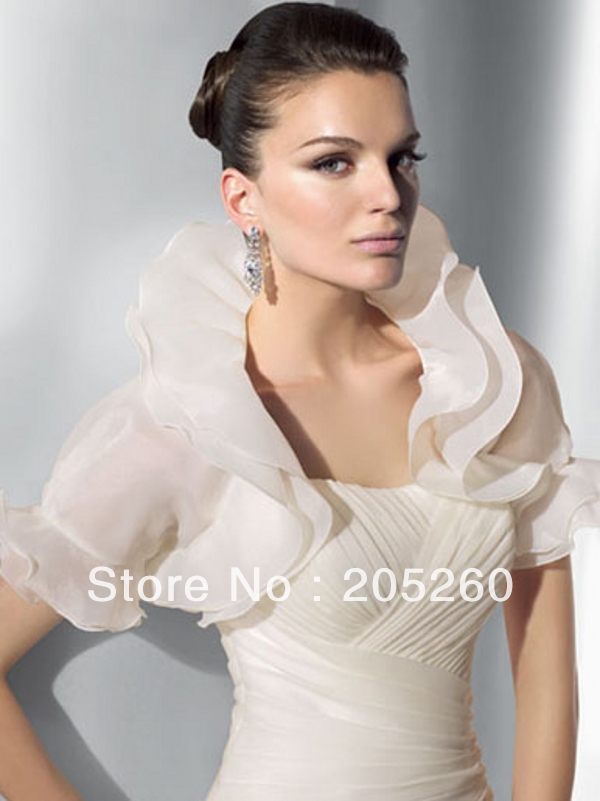 New Design Ruffle Short Sleeve Organza Bridal Wedding Jacket AJ02