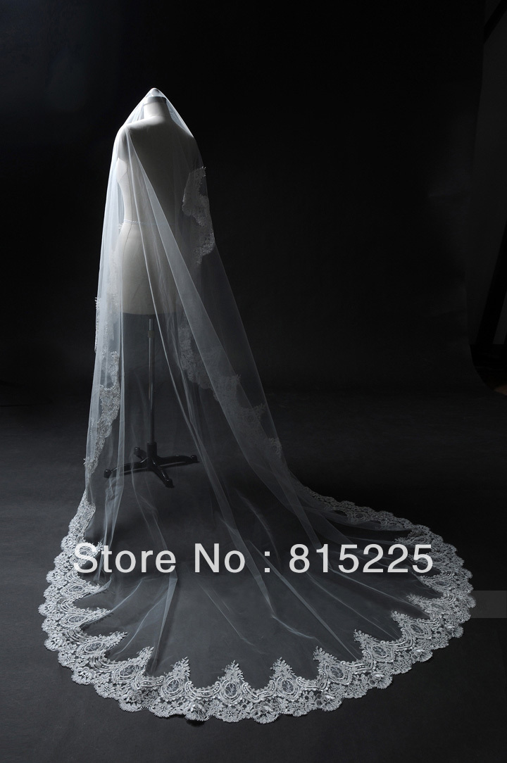 New Designer Stunning Good Quality Cathedral Veils Wedding Veil Bridal Accessories  Lace Edge White Tulle One Layer  Elegant