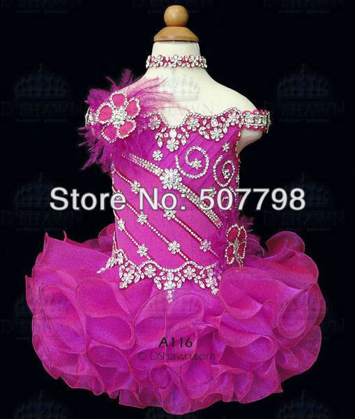 New DHL Free Shipping light Purple Off The Shoulder Crystals Mini National Glitz Flower Girl Dresses