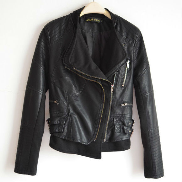 New double brought Europe and America's brief paragraph PU leather female long-sleeved jacket