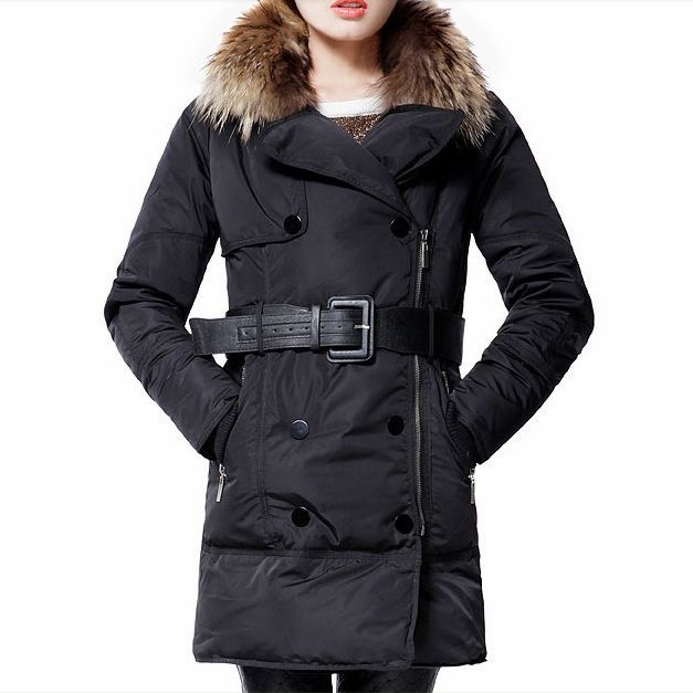 New Down Coat Free Shipping 2012 New Hot Fashion winter women's fashion large fur collar medium-long thickening slim down coat