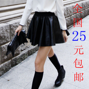 New dresses! 2013 spring PU expansion skirt short skirt basic pleated skirt bust skirt leather skirt free shipping!