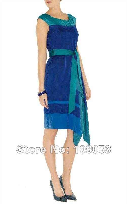 New elegant blue summer evening party dress top fabric brand name dress