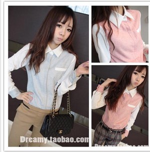 New elegant flavor small fresh color block shirt 2