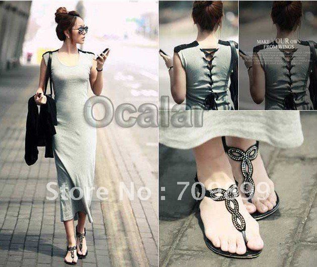 NEW Elegant Grey Women Lady Slim Long Full Length Dress Skirt Dress E0196