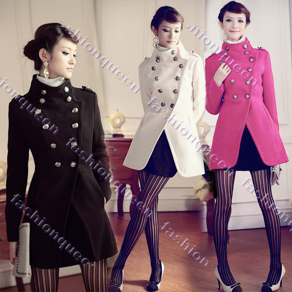 New Elegant Women's Double-Breasted Button Lady Trench Jacket winter Military Coat Stand Collar 3 Colors 3429
