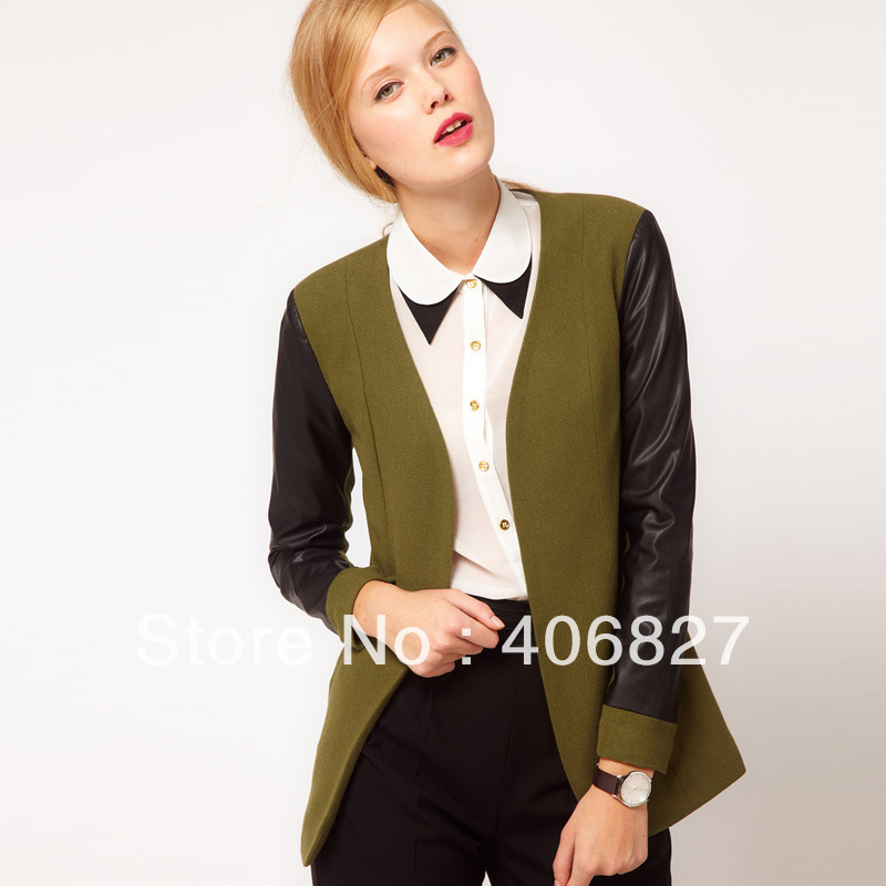 NEW European and American women jacket PU splicing sleeve coats  vest FREE SHIPPING 952a001