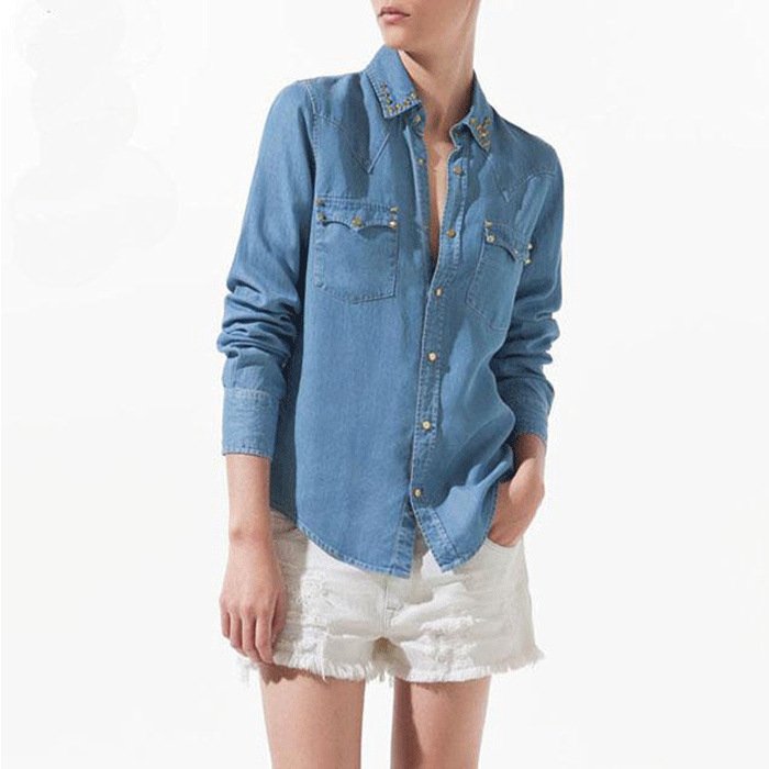 NEW excellent quality,  vintage style long sleeve autumn & winter denim long ladies tops blouse, long sleeve shirt
