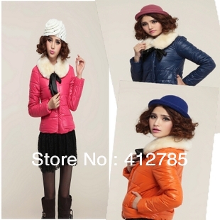 New Fall Winter Women's Fur Collar Warm Coat Down Jacket, 5 Colors, S-L, Free shipping