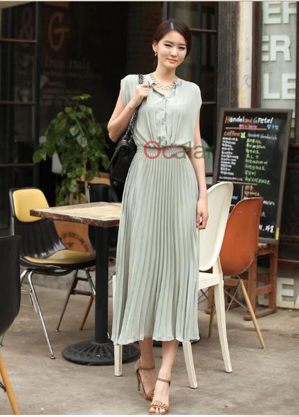 New Fashion 2012 Women's Casual Bohemian Style Solid Chiffon Sleeveless Dresses Beach Elegant Skirt E0347
