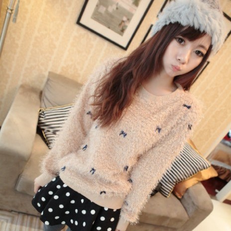 New Fashion 2013 Free Shipping Long Sleeve Bow Hot Sale Cute Top Casual Sweater For Women