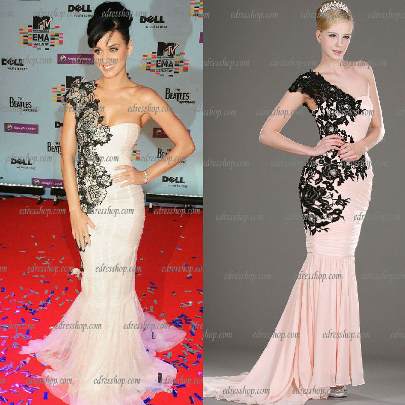 New Fashion 2013 Lace One-shoulder Pleated Mermaid Prom Gown Ball Evening Celebrity Dress
