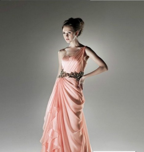 new Fashion 2013  sexy one shoulder evening dress full long  formal dress pink