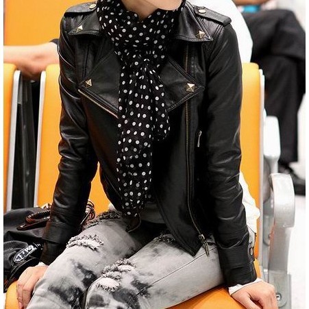 New Fashion 2013 Women Motorcycle Rivet Zipper Slim Short Jacket  PU Leather Vintage Color
