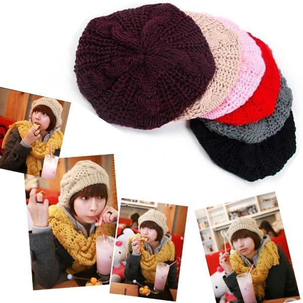 New Fashion 9 Colors Warm Winter Womens Beret Braided Baggy Beanie Hat Cap A1533