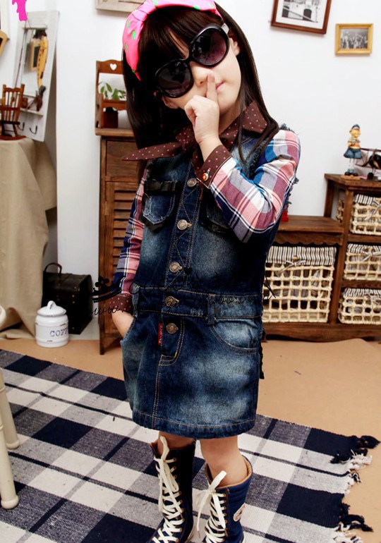 New fashion baby girls accordion denim jeans dress paillette neckline kids dresses   vest 5pcs/lot free shipping