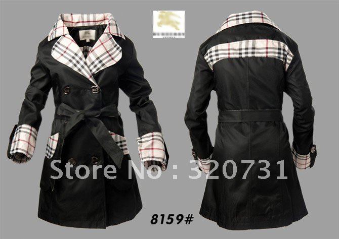 New Fashion Brand Bur Women Spring Long Double Breasted Belted Slim Trench Coat /ourterwear #8159 Size M-XXL Free Shipping