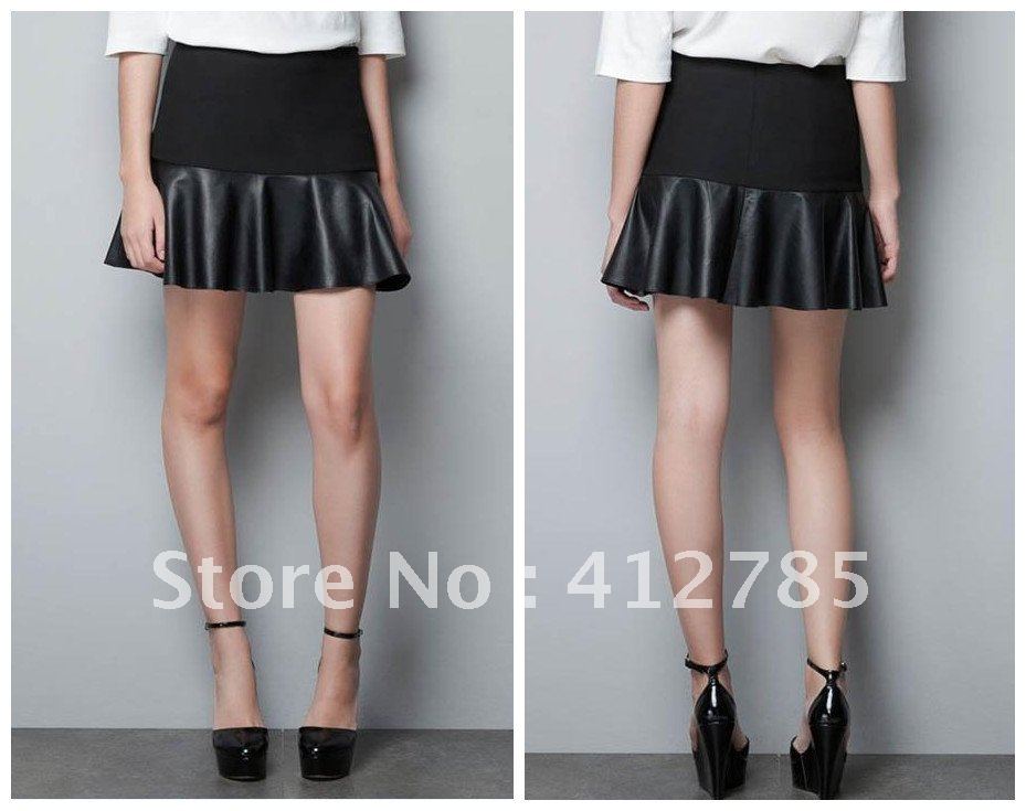 New Fashion Brand Women's PU Splice Casual Mini Skirts, Ladies' Lamination Leather Skirt, Sexy Elegant Pleated Skirts
