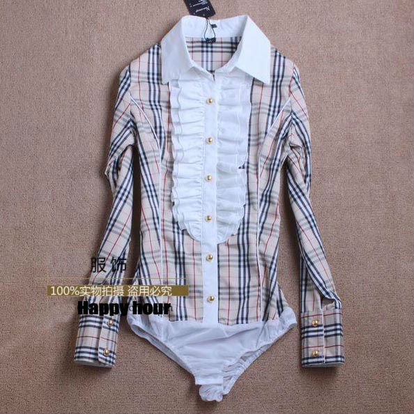 New Fashion Elegant Plaid long-sleeve Shirt Ruffles Brand Blouse S-M-L-XL-XXL SY0047 Free shipping
