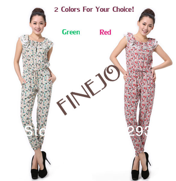 New Fashion Elegant Women's Button Flower Long Sleeveless Romper Jumpsuit S M L Free shipping 11228