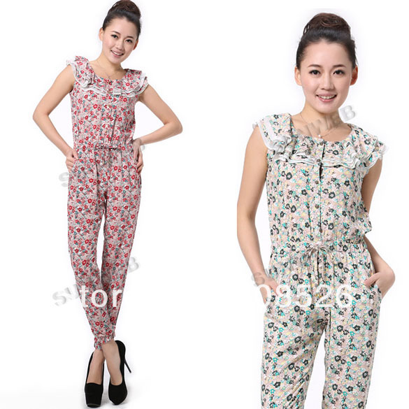 New Fashion Elegant Women's Romper Button Flower Sleeveless Romper Jumpsuit S M L Free shipping 11228