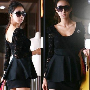 new fashion Elegnat Lace patchwork ladies print dresses/ black women casual dress wholesale&retail e0134