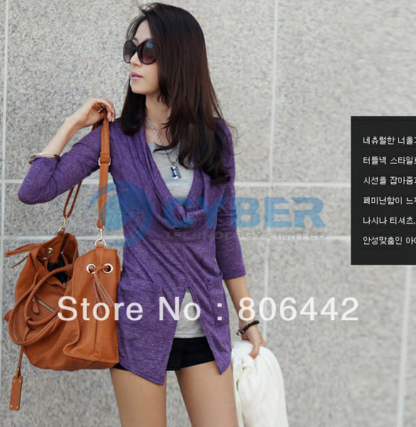 New Fashion False Twinset Lotus Leaf Collar Design Sweater Women's Long Sleeve Pullover Sweaters Free Shipping 8177