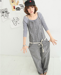 New fashion faux denim bib overalls steampunk neutral yuppie gray jumpsuit for women Free shipping jr06