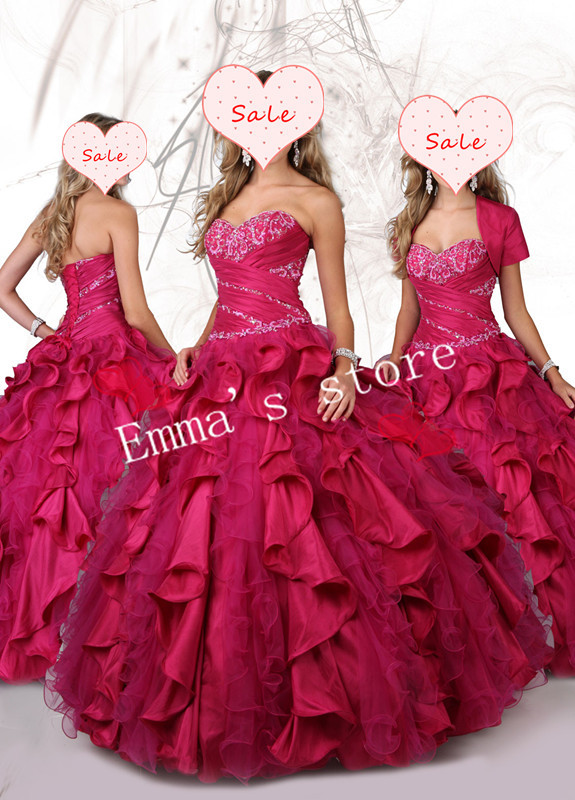 New Fashion Free Shipping Custom Made 2013 Jacket A-Line Sweetheart Floor Length Applique Organza Pink Quinceanera Gowns Dresses